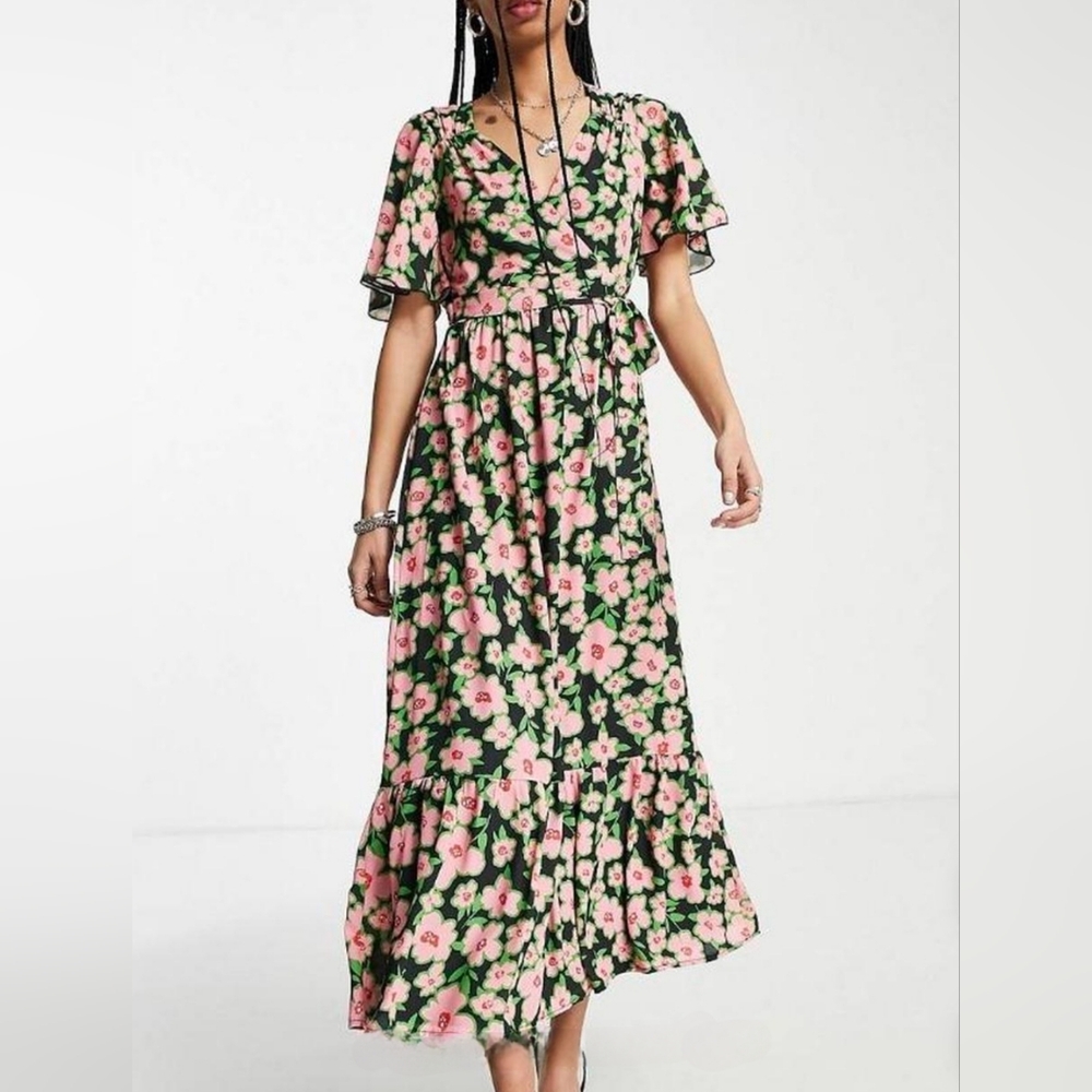 16 Xl Twisted Wunder Floral 60s 70s Boho Hippie Maxi Pink Black